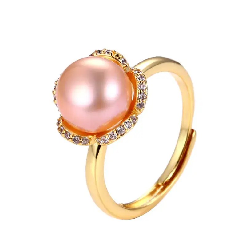 Gold Pearl Crystal Adjustable Ring for Women - Image 5