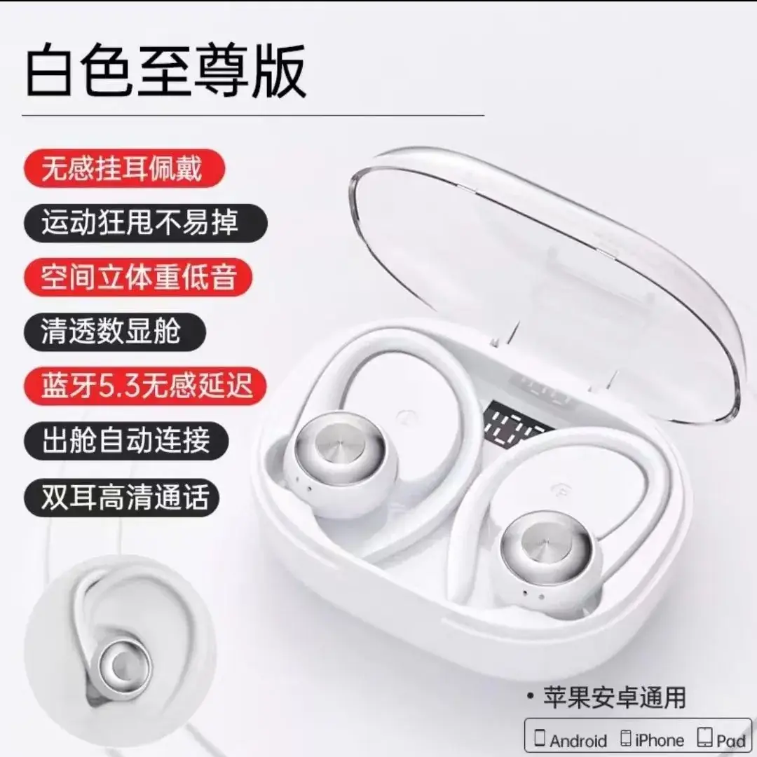 White Bluetooth Headset with LED Display & Sweat Proof Design - Image 7