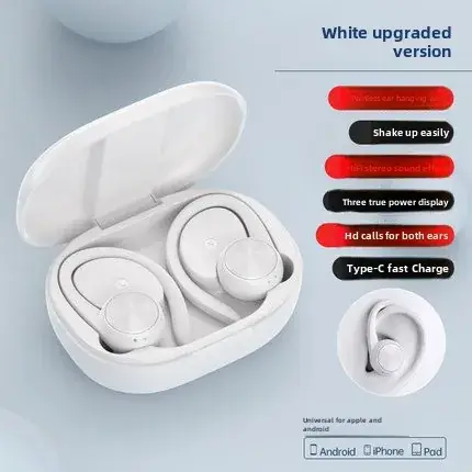 White Bluetooth Headset with LED Display & Sweat Proof Design - Image 2