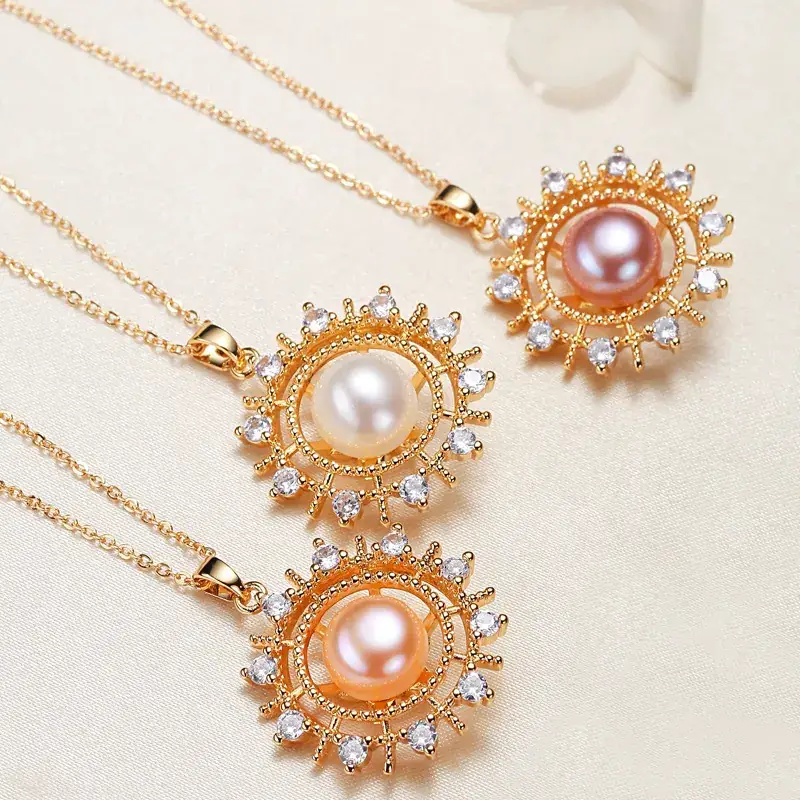 Gold Pearl Necklace with Crown Design - Image 8
