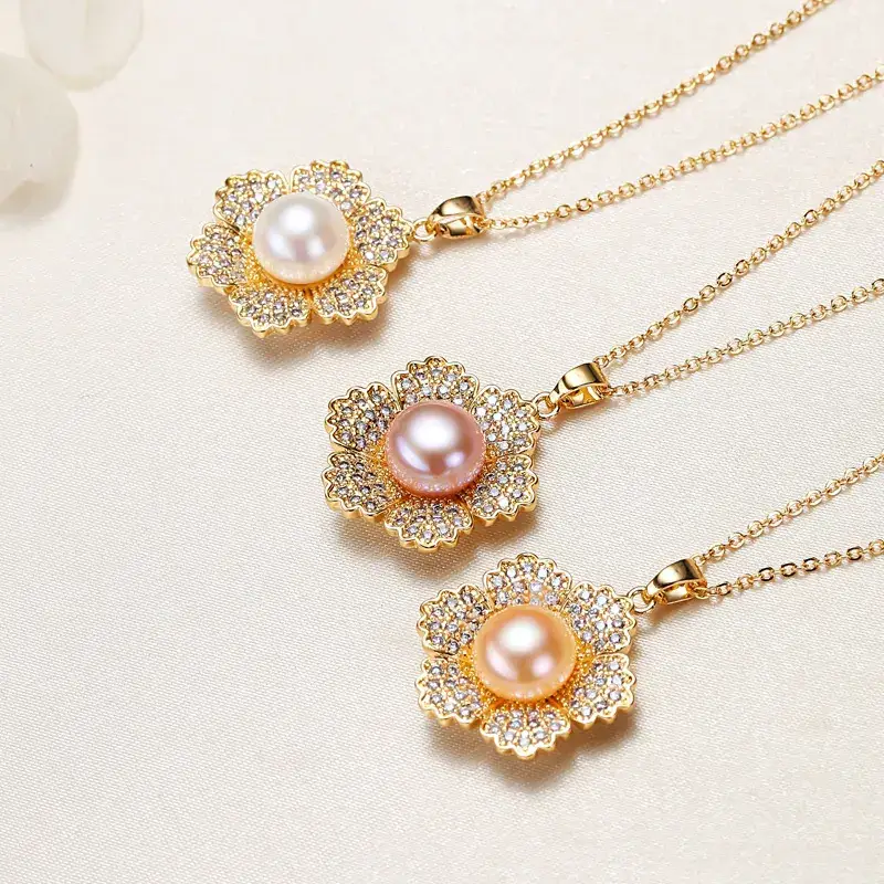 Gold Pearl Necklace with Crown Design - Image 9
