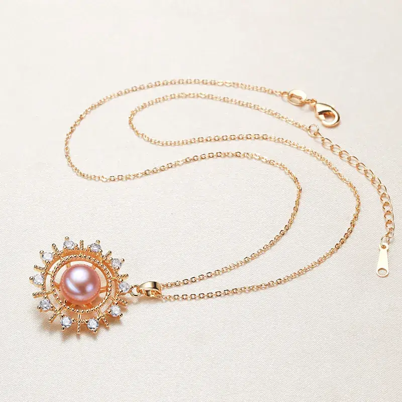 Gold Pearl Necklace with Crown Design - Image 2