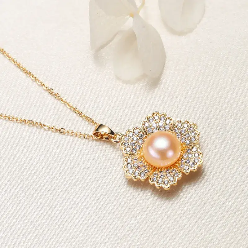 Gold Pearl Necklace with Crown Design - Image 3