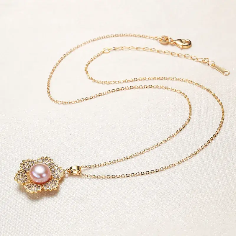 Gold Pearl Necklace with Crown Design - Image 4