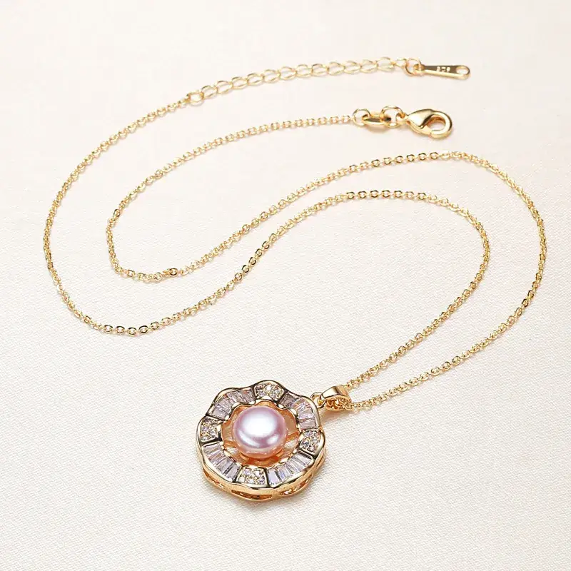 Gold Pearl Necklace with Crown Design - Image 6