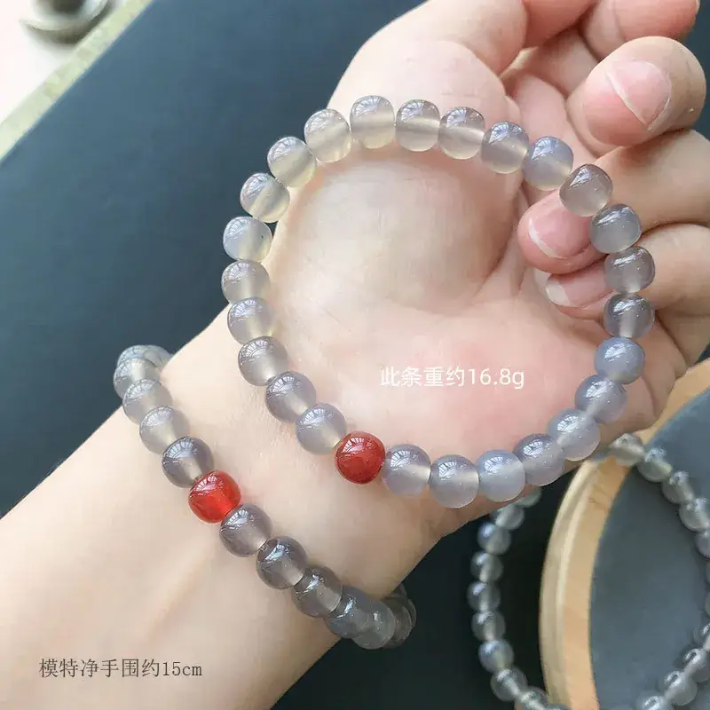 Jingyao Turkey Natural Purple Gray Agate Beads Bracelet Single Ring - Image 4