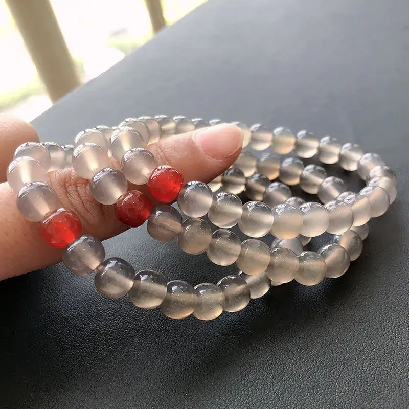 Jingyao Turkey Natural Purple Gray Agate Beads Bracelet Single Ring - Image 5