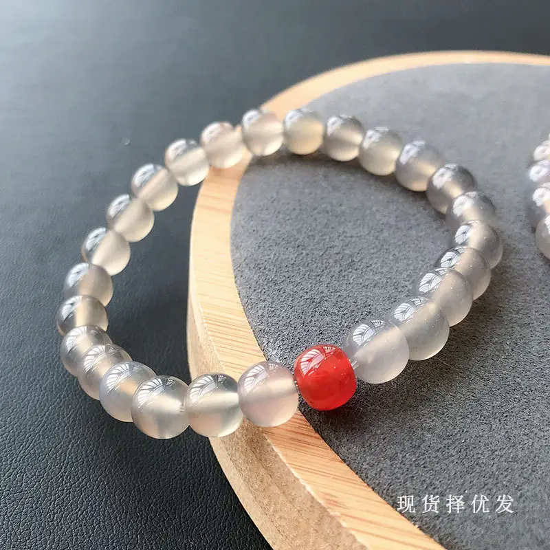 Jingyao Turkey Natural Purple Gray Agate Beads Bracelet Single Ring — feature 13