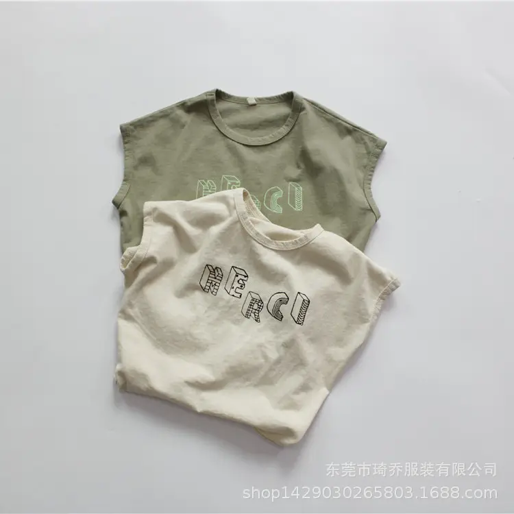 Kids Sleeveless T-Shirt Green Printed Round Neck - Image 3