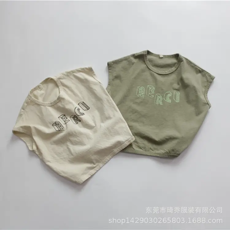 Kids Sleeveless T-Shirt Green Printed Round Neck - Image 4