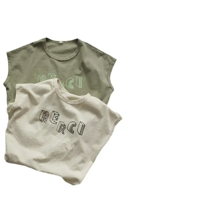 Kids Sleeveless T-Shirt Green Printed Round Neck - Image 5
