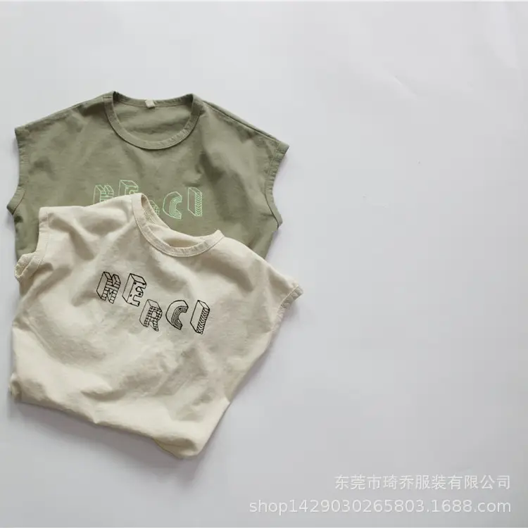Kids Sleeveless T-Shirt Green Printed Round Neck — feature 4