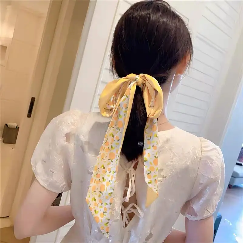 Girls Silk Scarf with Floral Pattern & Hair Tie - Image 60