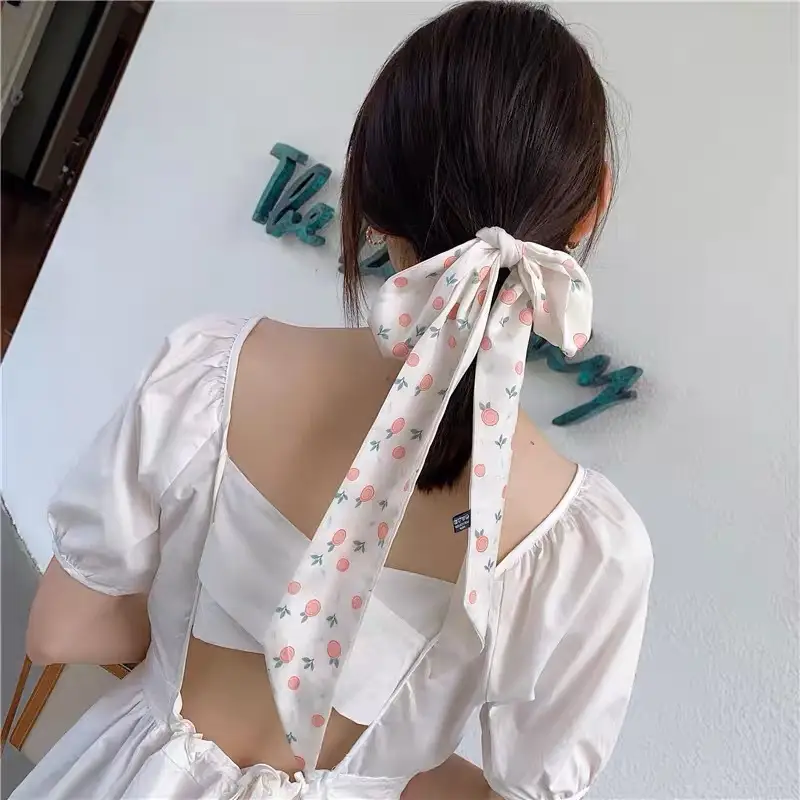 Girls Silk Scarf with Floral Pattern & Hair Tie - Image 62