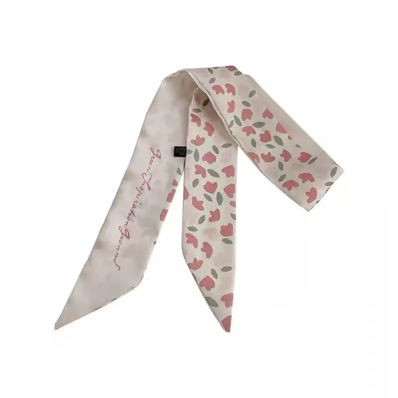Girls Silk Scarf with Floral Pattern & Hair Tie - Image 63