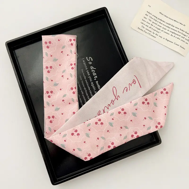 Girls Silk Scarf with Floral Pattern & Hair Tie - Image 9