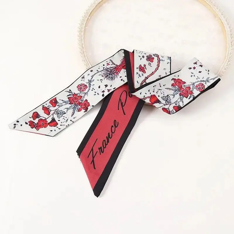 Girls Silk Scarf with Floral Pattern & Hair Tie - Image 22