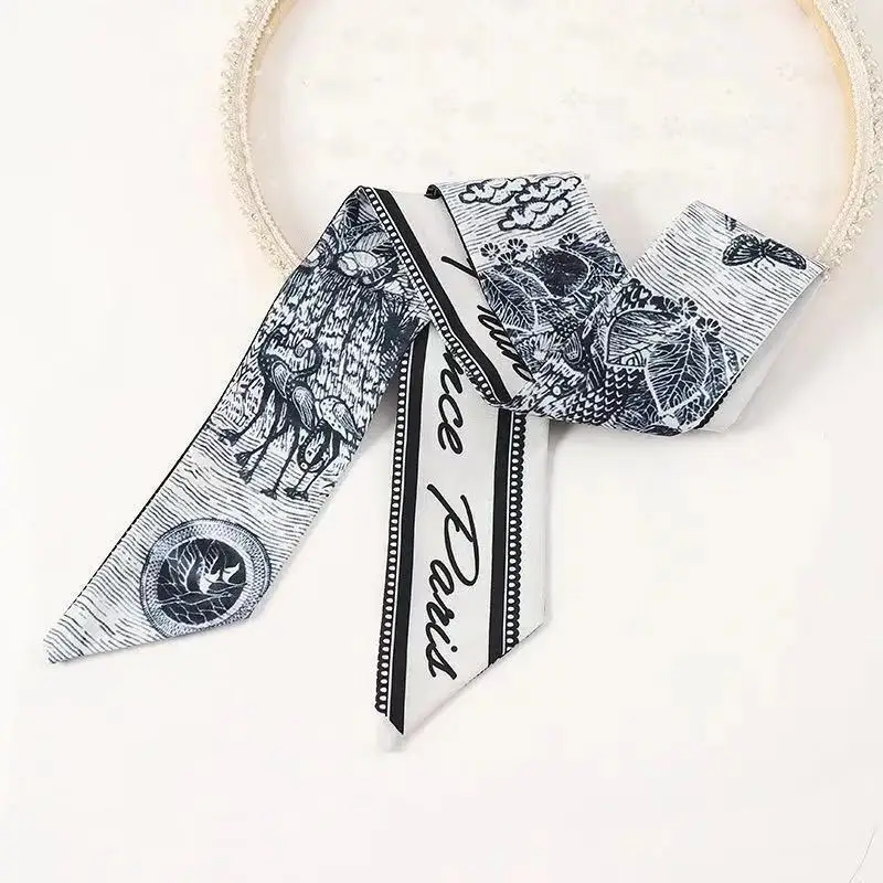 Girls Silk Scarf with Floral Pattern & Hair Tie - Image 23