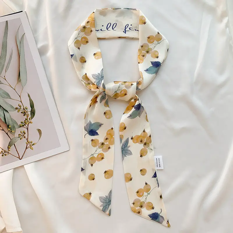 Girls Silk Scarf with Floral Pattern & Hair Tie - Image 25
