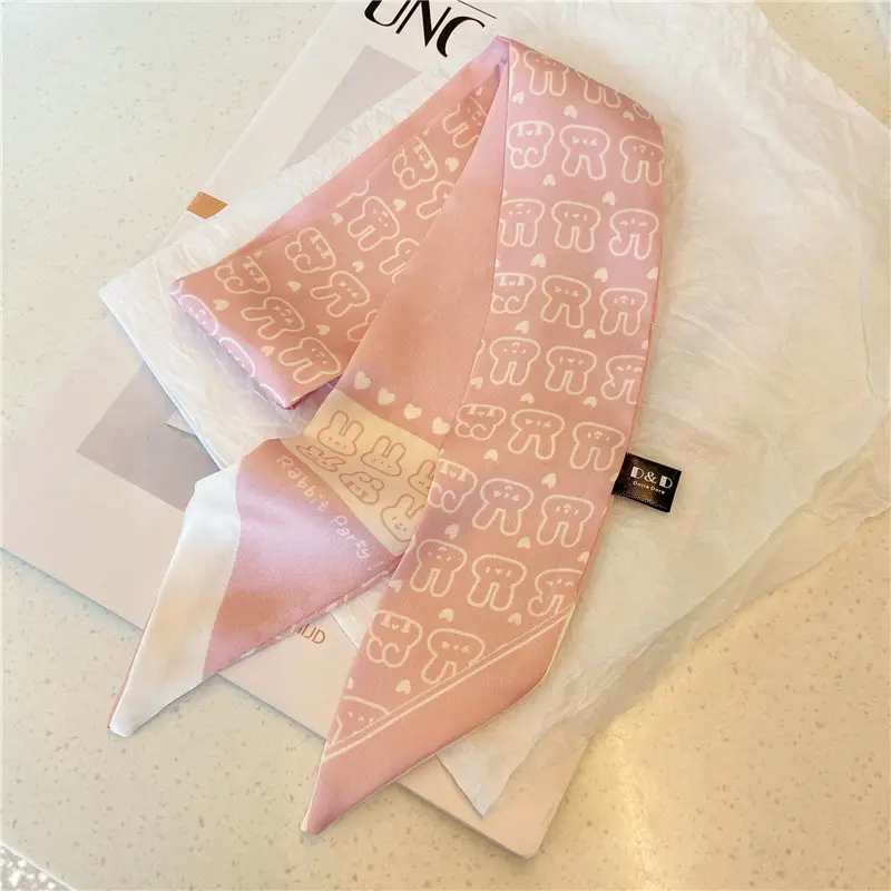 Girls Silk Scarf with Floral Pattern & Hair Tie - Image 36