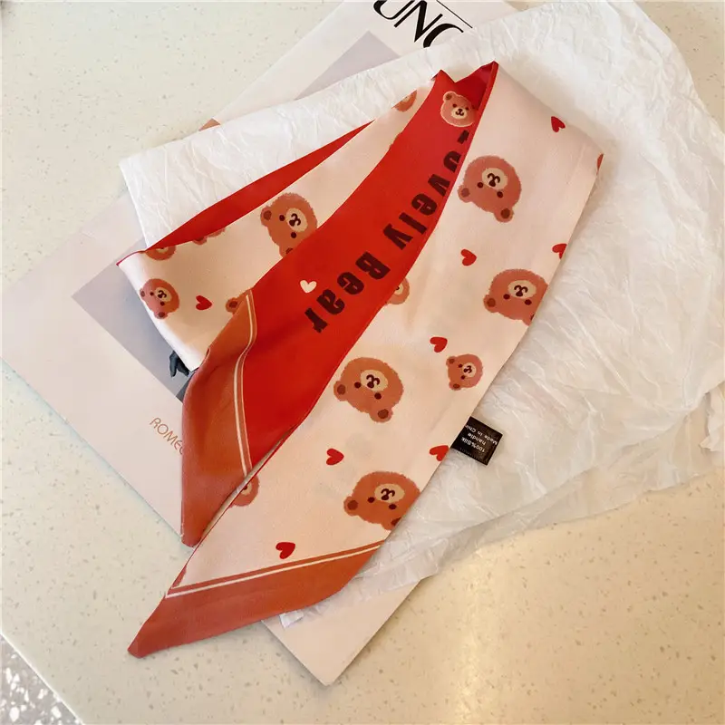 Girls Silk Scarf with Floral Pattern & Hair Tie - Image 38