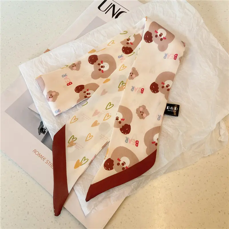 Girls Silk Scarf with Floral Pattern & Hair Tie - Image 42