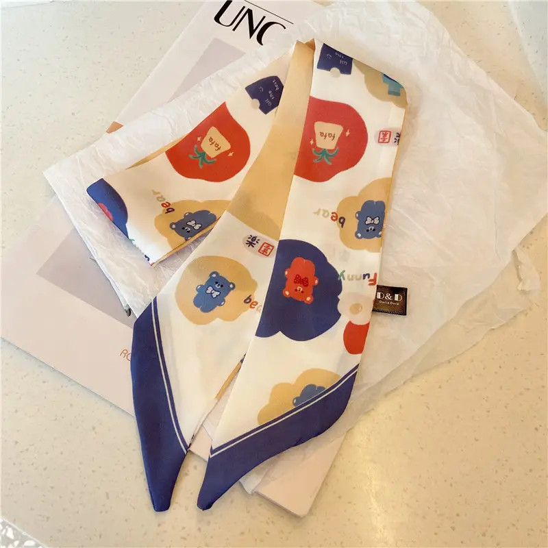 Girls Silk Scarf with Floral Pattern & Hair Tie - Image 45