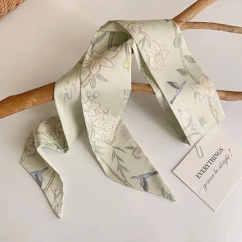 Girls Silk Scarf with Floral Pattern & Hair Tie - Image 53
