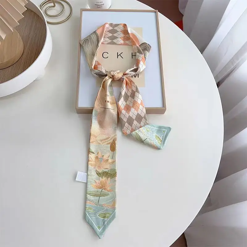 Girls Silk Scarf with Floral Pattern & Hair Tie - Image 54