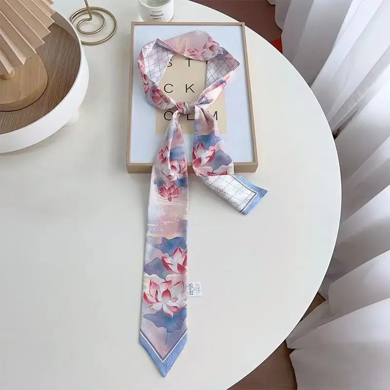 Girls Silk Scarf with Floral Pattern & Hair Tie - Image 55