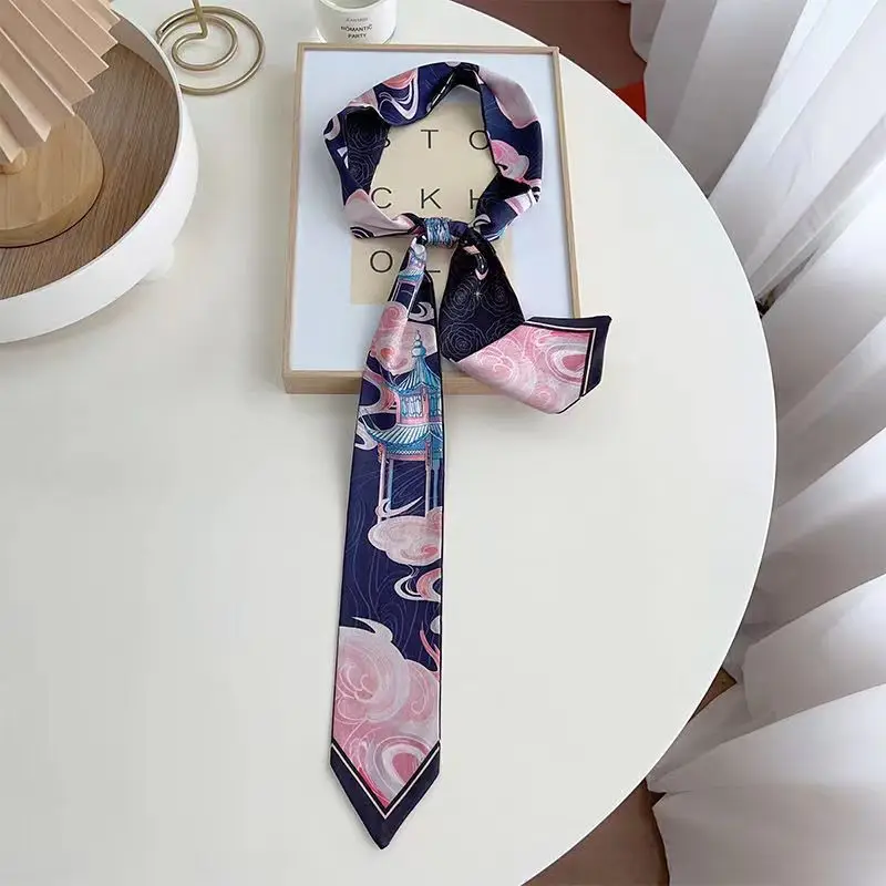 Girls Silk Scarf with Floral Pattern & Hair Tie - Image 56