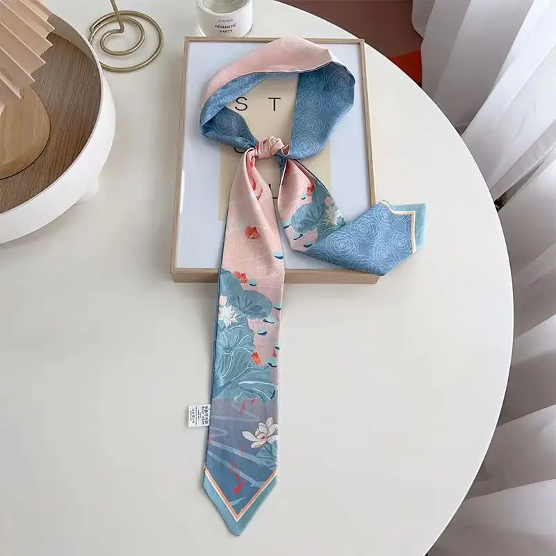 Girls Silk Scarf with Floral Pattern & Hair Tie - Image 57