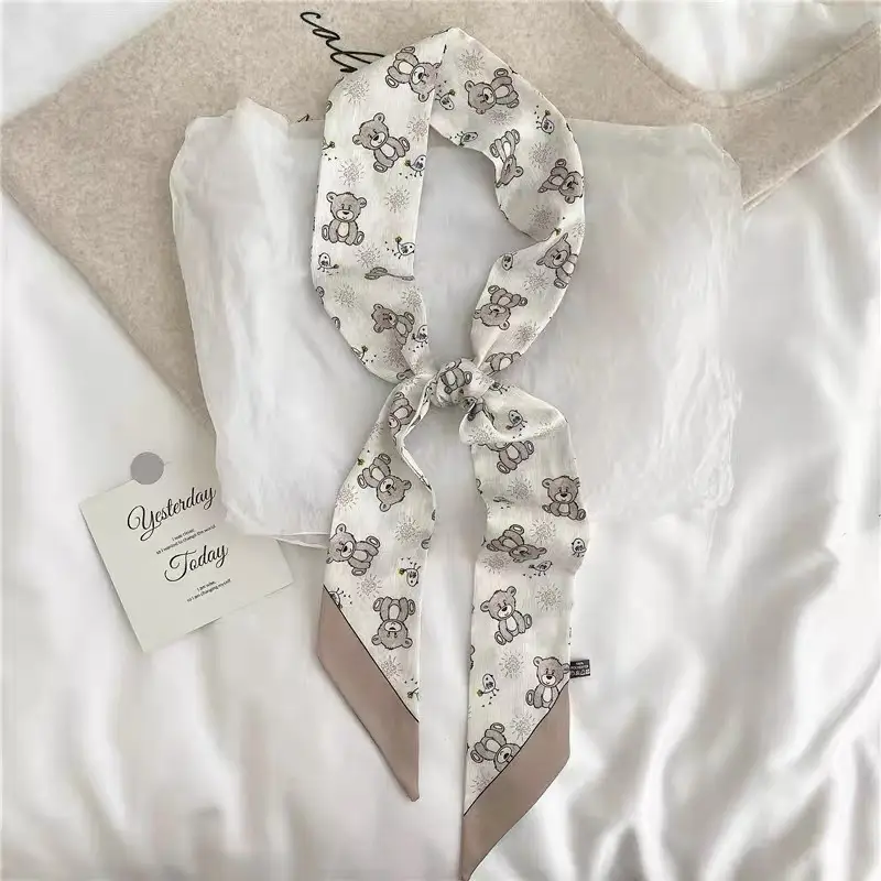 Girls Silk Scarf with Floral Pattern & Hair Tie - Image 7