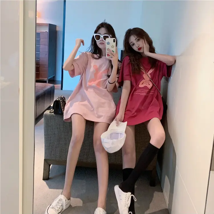 Women Short Sleeve T-Shirt Pink Printed 2025 Summer - Image 6