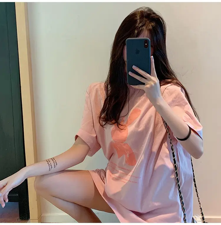 Women Short Sleeve T-Shirt Pink Printed 2025 Summer — feature 20