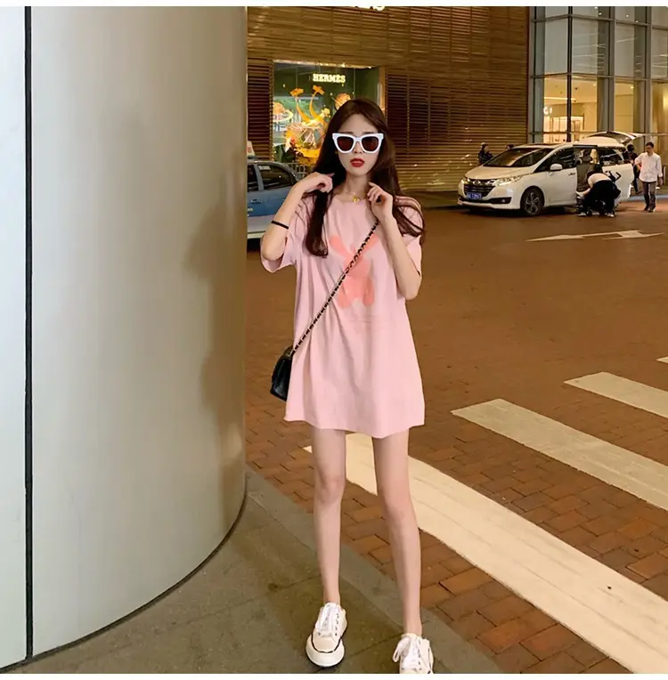 Women Short Sleeve T-Shirt Pink Printed 2025 Summer — feature 24