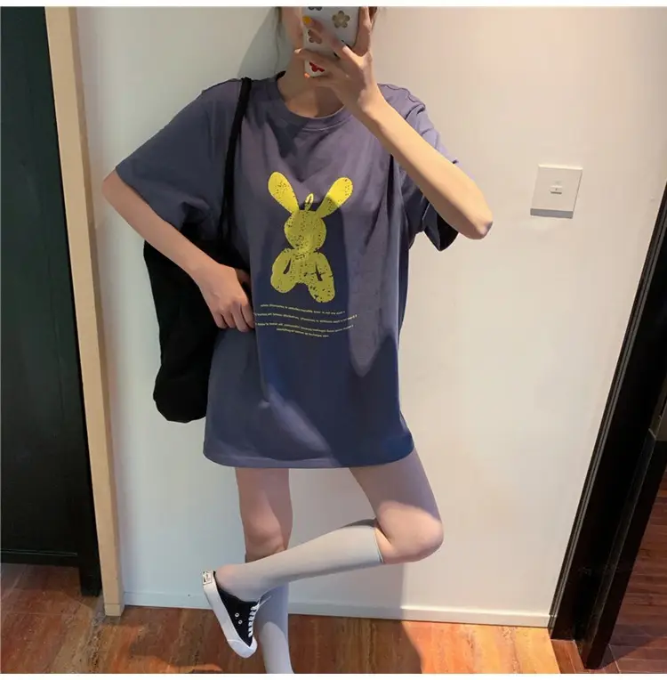 Women Short Sleeve T-Shirt Pink Printed 2025 Summer — feature 34