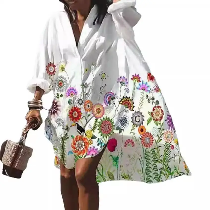 Women's 2022 Printed Cotton Long Shirt White - Image 17