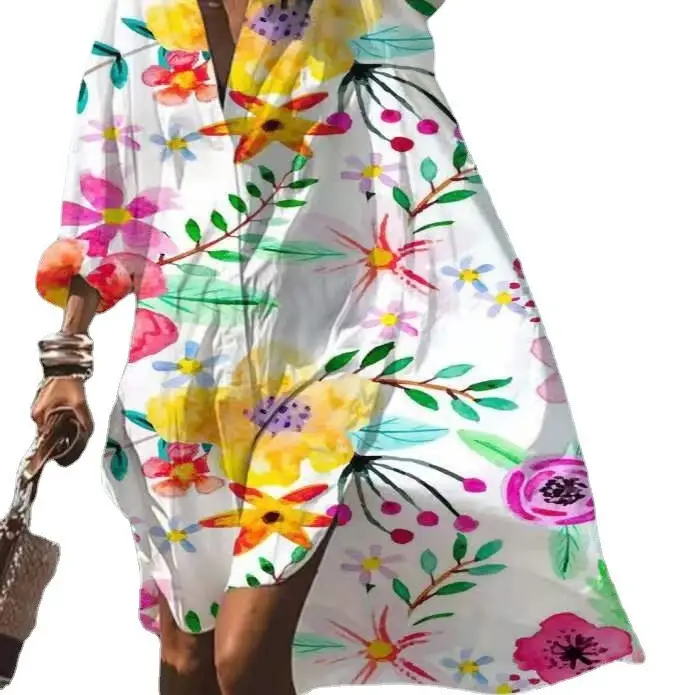 Women's 2022 Printed Cotton Long Shirt White - Image 21