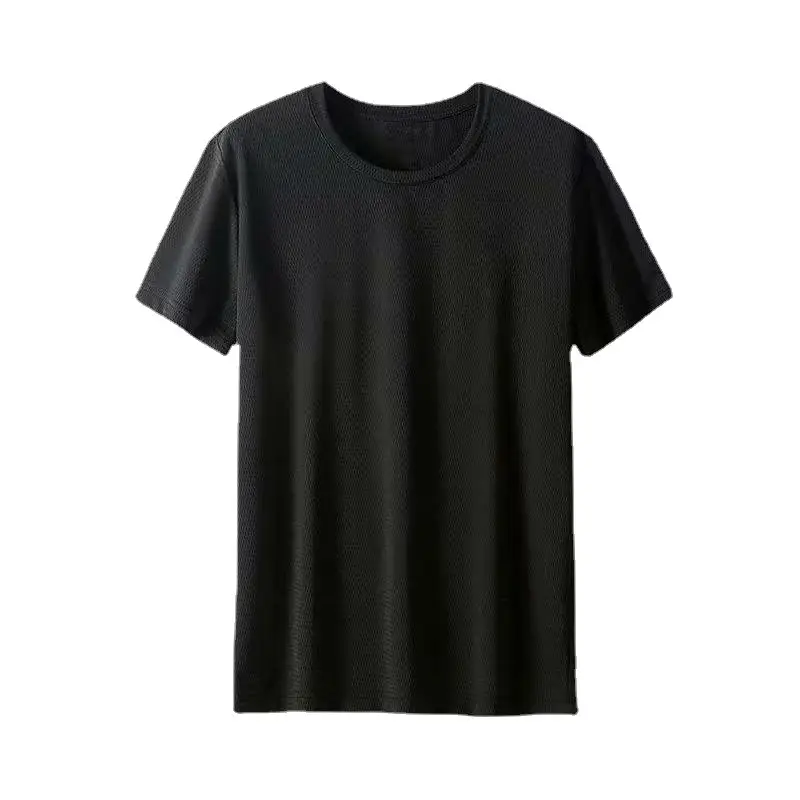 Men Ice Silk Mesh T-Shirt Grey Round Neck Loose Plus Size - Image 6