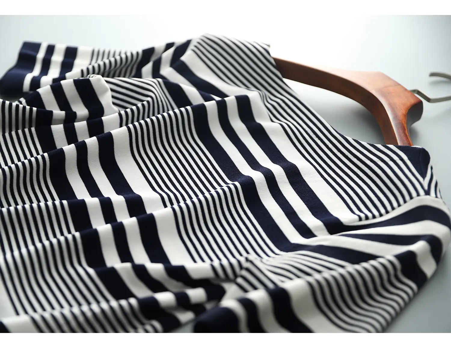 Women Striped Knitted T-Shirt Blue White Boat Neck — feature 12