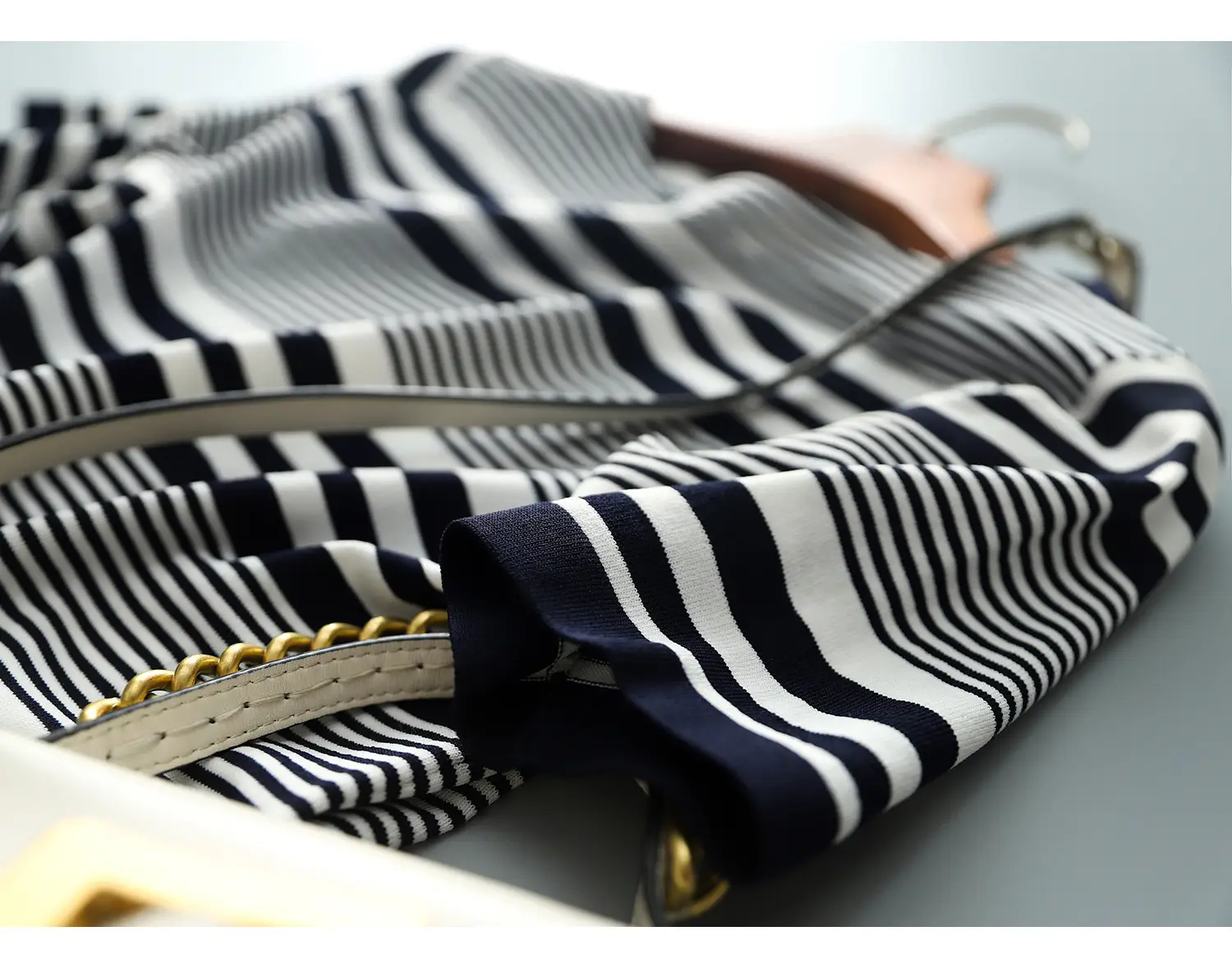 Women Striped Knitted T-Shirt Blue White Boat Neck — feature 7