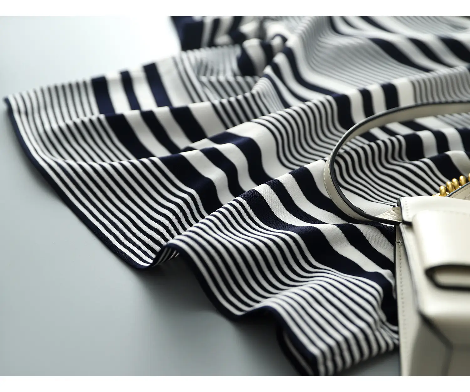 Women Striped Knitted T-Shirt Blue White Boat Neck — feature 9