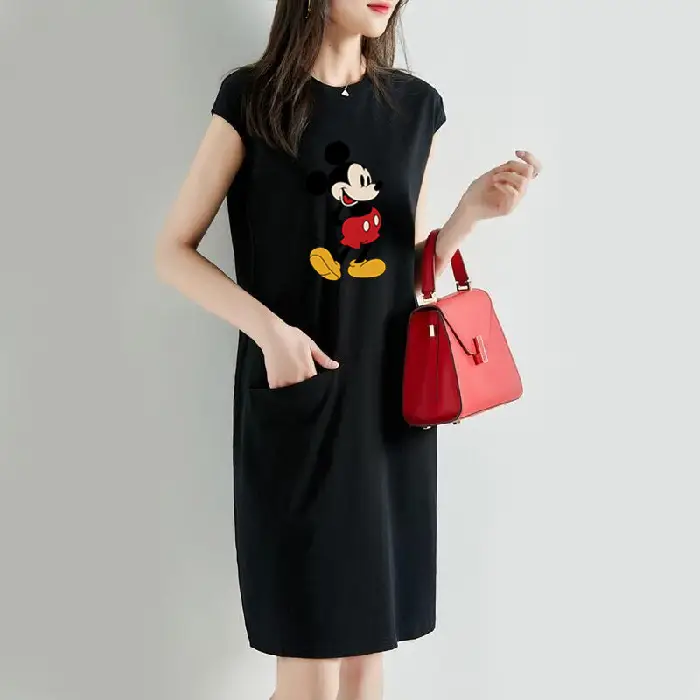Women Cartoon Over-the-Knee Dress Black Mid Length - Image 12
