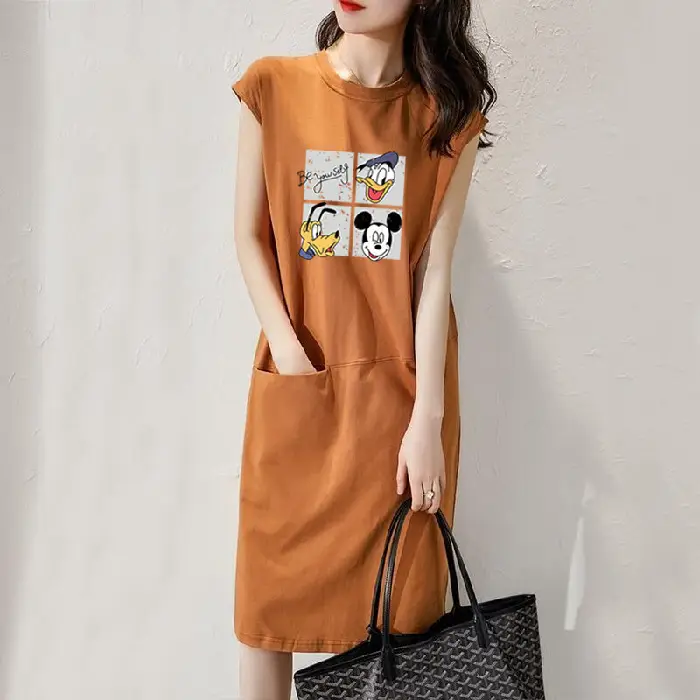 Women Cartoon Over-the-Knee Dress Black Mid Length - Image 13