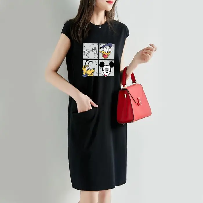 Women Cartoon Over-the-Knee Dress Black Mid Length - Image 14