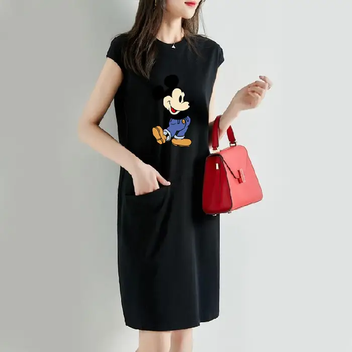 Women Cartoon Over-the-Knee Dress Black Mid Length - Image 16