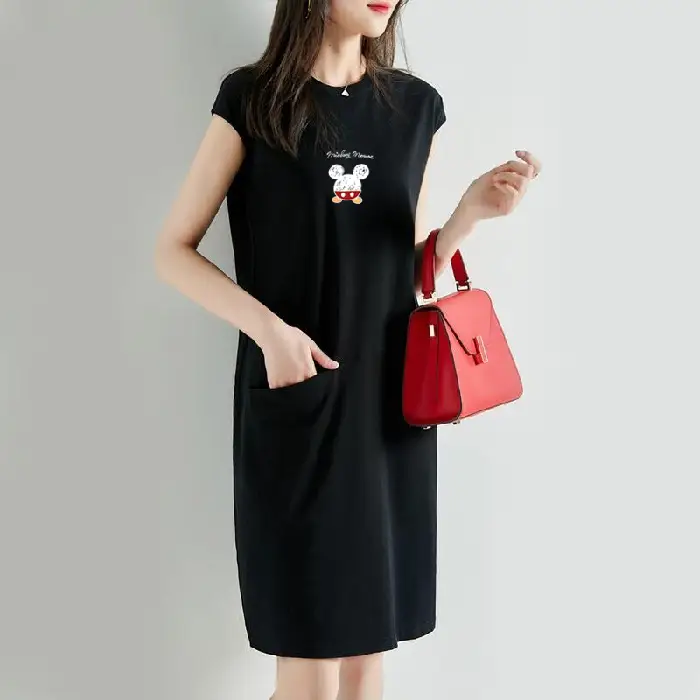 Women Cartoon Over-the-Knee Dress Black Mid Length - Image 18