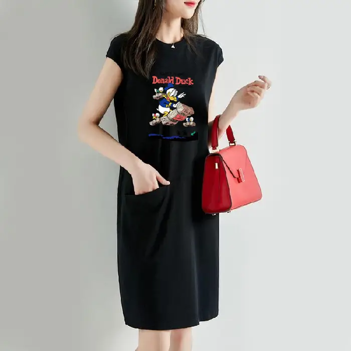 Women Cartoon Over-the-Knee Dress Black Mid Length - Image 20