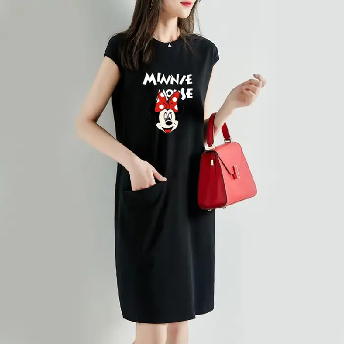 Women Cartoon Over-the-Knee Dress Black Mid Length - Image 22